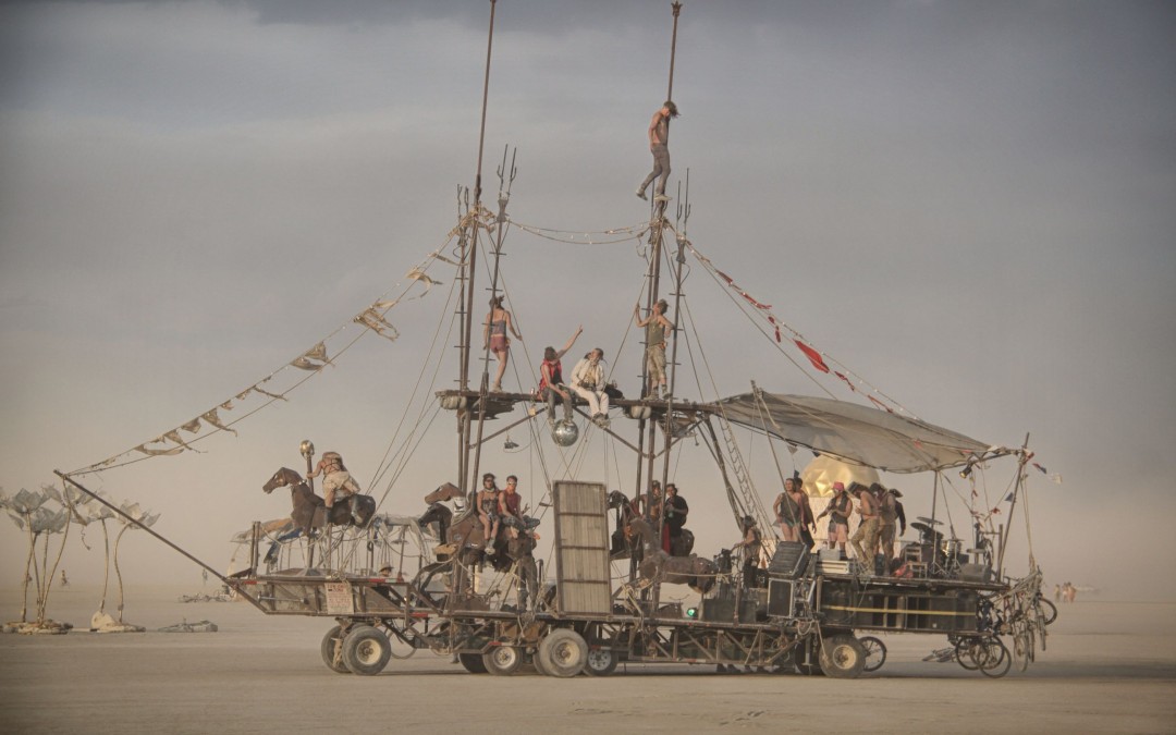 Boat sailing in the desert